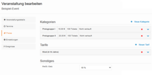 Übersicht Preiskategorien